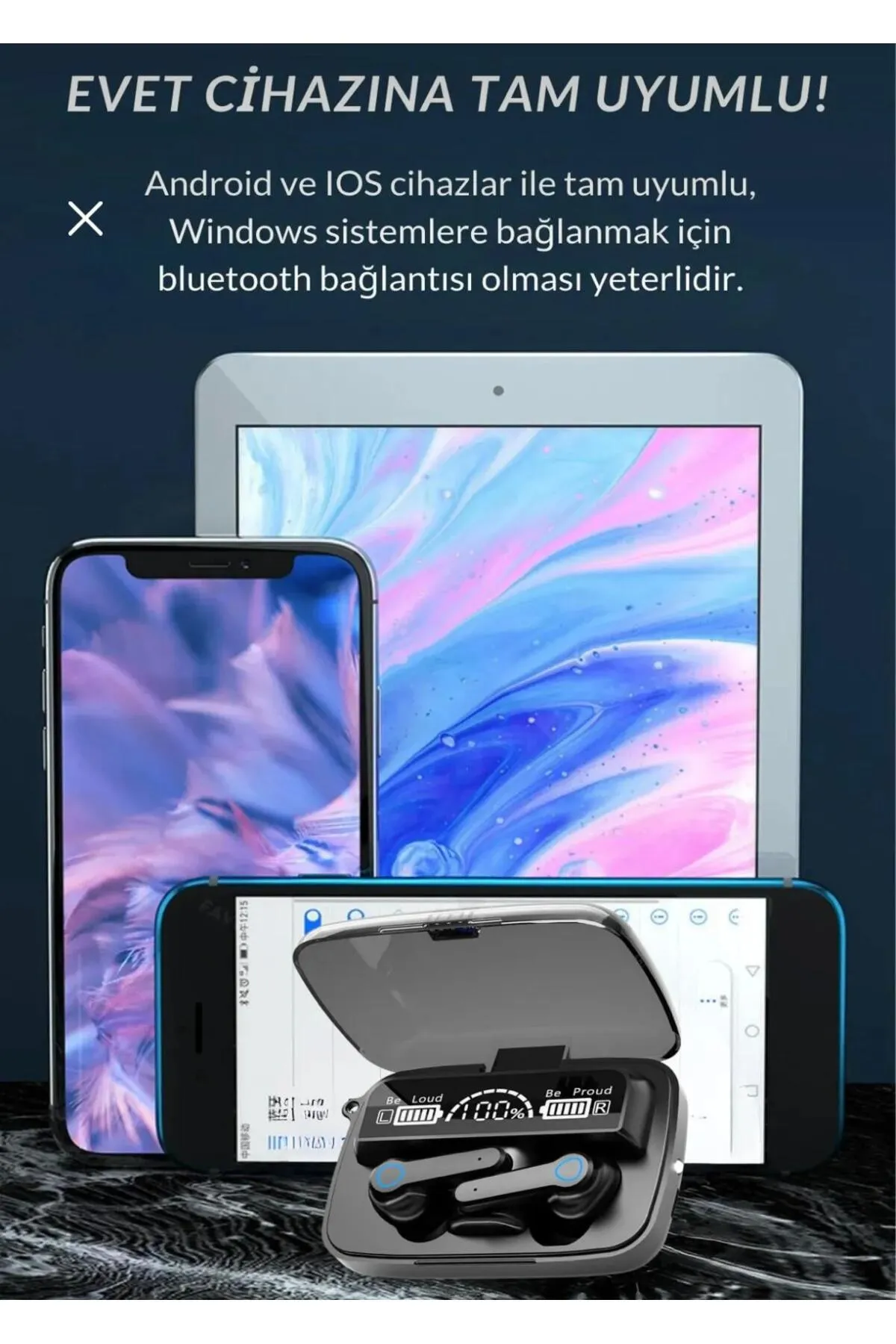 Bilişim Burada M19 Kablosuz Kulaklık Gaming Powerbankli El Fenerli Göstergeli 5-1 Stereo Bluetooth Kulaklık